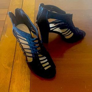 Eva and Zoe black suede heels